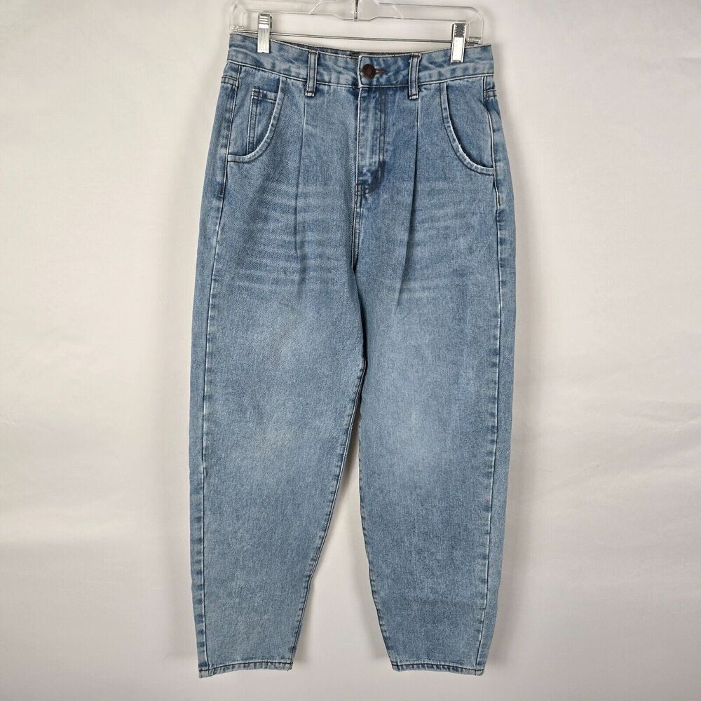 Blue Savvy Denim Mom Jeans Juniors 5 / 27 Blue Light Wash Pleated